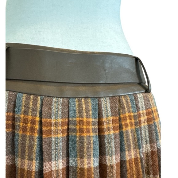 NWT Ramy Brook Derrick Belted Pleated Mini Skirt Sz 4 Saddle Multi Plaid Preppy - Picture 11 of 16